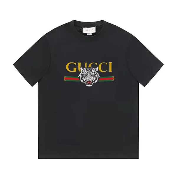 Gucci 新款 T シャツ，シンプル印花 デジタルプリント，ブラック T シャツ，色彩搭配 ファッション，快適着心地 トップス，男女同款 T シャツ，デジタルプリント工芸 ガーメント