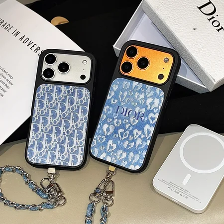 ディオール Dior デニム調 チェーンストラップ付き iPhone ケース オブリーク柄 ヒョウ柄 2 デザイン