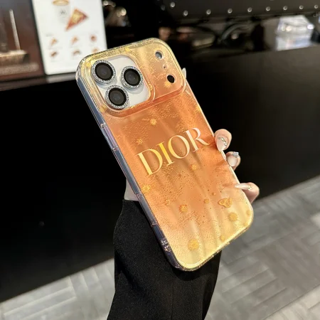 ディオール Dior ラメ入りオレンジグラデーション iPhone ケース ラインストーンレンズフレーム付き